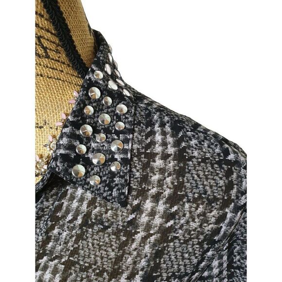 Michael Michael Kor Semi Sheer Blouse Roll Tab Sleeves Studded Med NWOT - Picture 3 of 7